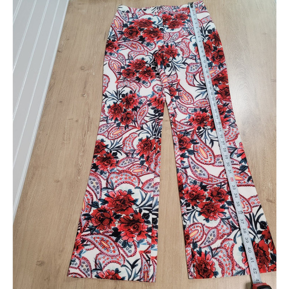 Badgley Mischka Size 6 Paisley Wide Leg Pants Red Multi Stretch Crepe Floral - Picture 12 of 12